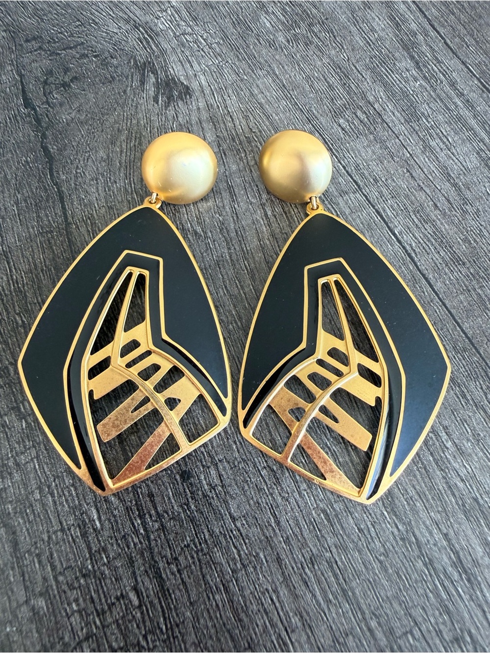 Gold and Black Geometric Drop Earrings - Women Jewelry